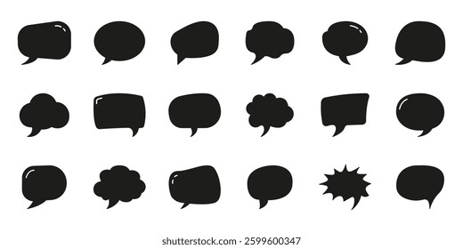 Speech Bubble Solid Icon Set. Chat, Dialogue and Message Silhouette Symbol. Comic Balloon, Thinking and Communication Text Box for Discussion Icon Collection. Isolated Vector Illustration.