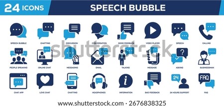 Speech bubble solid icons collection. Containing communication, conversation, chatting, speech. Perfect pixel on transparent background. Vector illustration