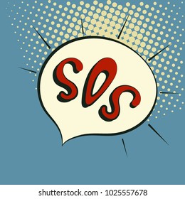 Speech bubble "SOS". Pop art style. Vector illustration
