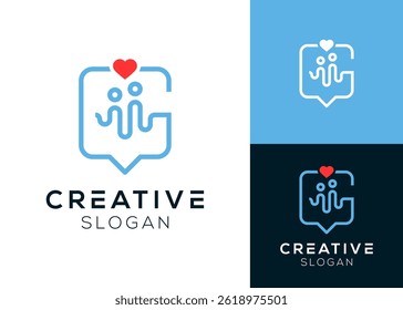 Speech bubble with sound waves forming couple and love logo design