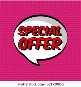 speech bubble with special offer over pink dots background. comic design. vector illustration