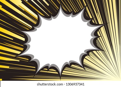 Speech bubble and speed lines, drawing of hero comics, image of explosion