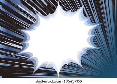 Speech bubble and speed lines, drawing of hero comics, image of explosion