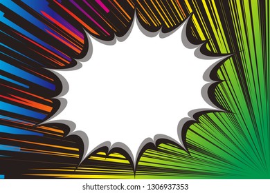 Speech bubble and speed lines, drawing of hero comics, image of explosion