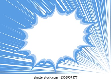 Speech bubble and speed lines, drawing of hero comics, image of explosion