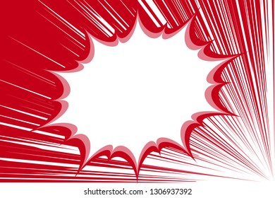 Speech bubble and speed lines, drawing of hero comics, image of explosion
