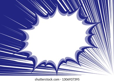 Speech bubble and speed lines, drawing of hero comics, image of explosion