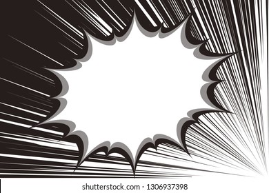 Speech bubble and speed lines, drawing of hero comics, image of explosion