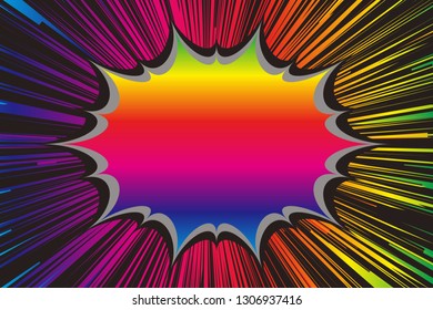 Speech bubble and speed lines, drawing of hero comics, image of explosion