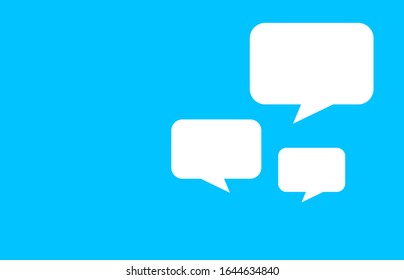 speech bubble square white frame isolated on blue background, label dialog chatting for talk text, banner light blue with speech bubble chatting graphic, white label sign for copy space advertising