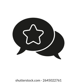 Speech Bubble With Star Solid Icon. Customer Feedback, Review, And Rating Communication Silhouette Symbol. Public Opinion And Social Media Interaction. Isolated Vector Illustration.