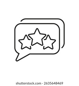 Speech Bubble With Stars Line Icon. Customer Feedback, Review, And Rating Outline Symbol. Quality Assessment And User Experience. Editable Stroke. Isolated Vector Illustration.