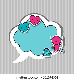 Speech bubble with sticker kawaii doodles.