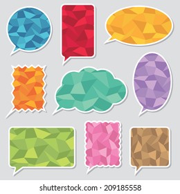 speech bubble stickers with polygon patterns, with transparent shadows