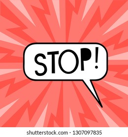 Speech bubble Stop on the rays pink comic background. Vector illustration in comic style