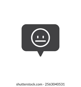 Speech bubble with straight face emoji vector icon. filled flat sign for mobile concept and web design. Neutral sight glyph icon. Balanced feedback symbol, logo illustration. Vector graphics