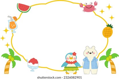 Speech bubble and summer polar bear and penguin frame illustration