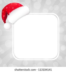 Speech Bubble With Sunburst And Santa Hat, Vector Illustration