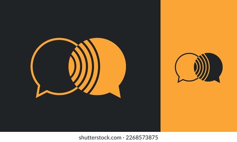 Símbolo de burbuja de voz con ondas sonoras en colores naranja y negro