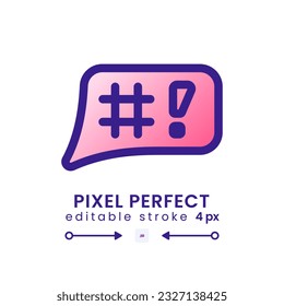 Speech bubble with symbols gradient fill desktop icon. Emotional communication. Online chat. Pixel perfect, outline 4px. Modern colorful linear symbol. Vector isolated editable RGB element