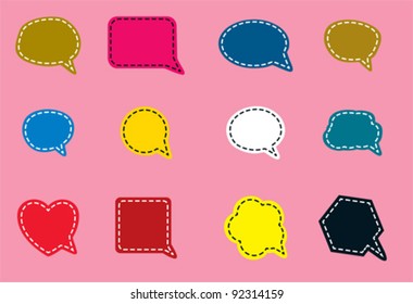 Speech bubble symbols in various shapes and bright colors.  CMYK global process colors used. Organized by layers. AI EPS 8 Vector.