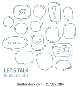 Speech Bubble Talk Traditional Doodle Icons Sketch Hand Made Design Vector.