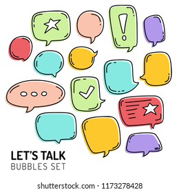 Speech Bubble Talk Traditional Doodle Icons Sketch Hand Made Design Vector.