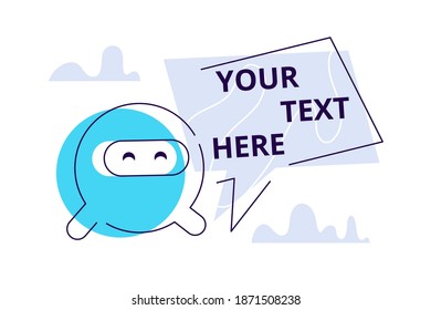Speech bubble. Template. Copy space. Your text here. Cute white robot. New technologies. Flat editable vector illustration, clip art