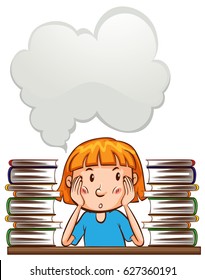 Speech bubble template with girl and books illustration