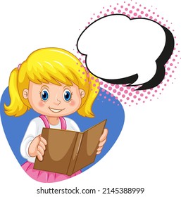 Speech bubble template with girl reading illustration