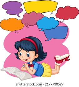 Speech bubble template with girl reading illustration