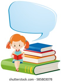 Plantilla de burbuja de voz con ilustración de lectura de chica