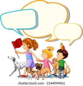Speech bubble template with kids and pets illustration