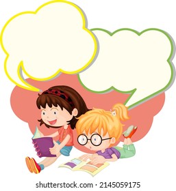 Speech bubble template with kids reading book illustration