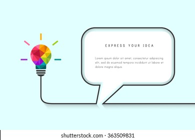 Speech bubble template with low poly lightbulb as idea concept