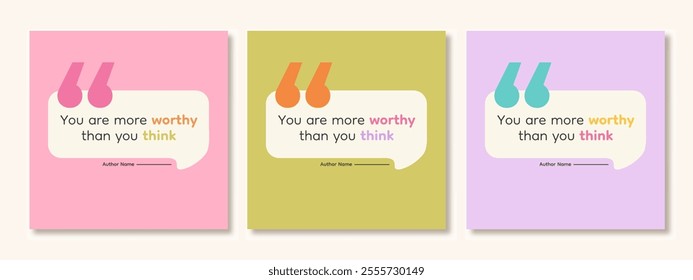 Speech Bubble Template for testimonial banner, quote, infographic. Blank 3D Bubble for Quote with Quotation Marks. Social Media Post Design.