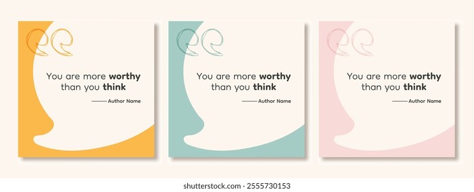 Speech Bubble Template for testimonial banner, quote, infographic. Blank 3D Bubble for Quote with Quotation Marks. Social Media Post Design.