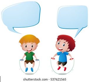 Speech bubble template with two boys jumping rope illustration