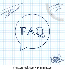 Speech bubble with text FAQ information line sketch icon isolated on white background. Circle button with text FAQ. Vector Illustration
