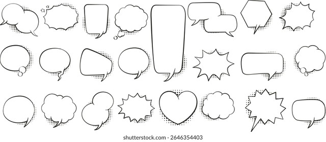 Speech bubble text frame dialog cloud hand drawn set. Blue flat doodle talk speech bubble frame. Hand drawn line chalk frame, think balloon, children doodle text cloud icon. Vector illustration.