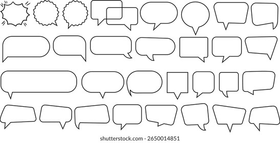 Speech bubble text frame dialog cloud hand drawn set. Blue flat doodle talk speech bubble frame. Hand drawn line chalk frame, think balloon, children doodle text cloud icon. Vector illustration.