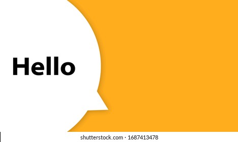 Speech bubble with text Hi. Hello. White bubble message hi in yellow background. Trendy banner, poster.