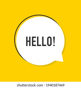 Speech bubble with text Hi. Hello design template. White bubble message hi in yellow background. Graphic element vector.