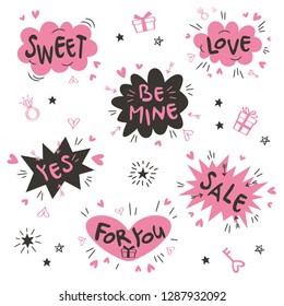Speech bubble and text illustration set, for Valentine