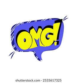 Bolha de fala com texto OMG em fundo branco no estilo dos anos 90. Ilustração vetorial, elementos vetoriais de boom bang dos quadrinhos