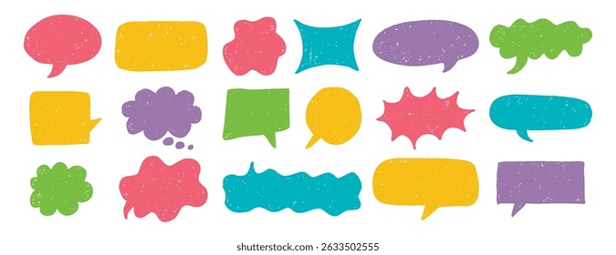 speech bubble texture chalk pencil doodle set. Crayon speech bubble frame, comic talk balloon Grunge colorful collection. Vector illustration