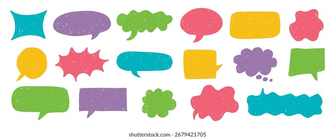 speech bubble texture chalk pencil doodle set. Crayon speech bubble frame, comic talk balloon Grunge colorful collection. Vector illustration