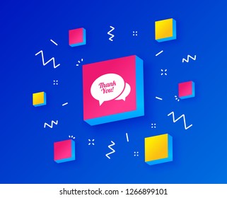 Speech bubble thank you sign icon. Customer service symbol. Isometric cubes with geometric shapes. Creative shopping banners. Template for design. Vector
