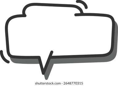 Uma bolha de fala com contorno grosso e cantos arredondados em estilo desenhado à mão. A forma caricatural inclui uma cauda pontiaguda na parte inferior. Ilustração de vetor de desenhos animados.