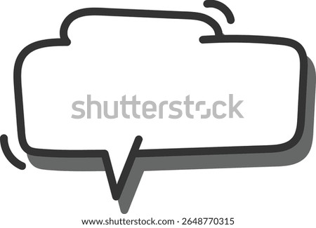 A speech bubble with a thick outline and rounded corners in a hand-drawn style. The cartoonish shape includes a pointed tail at the bottom. Cartoon vector illustration.